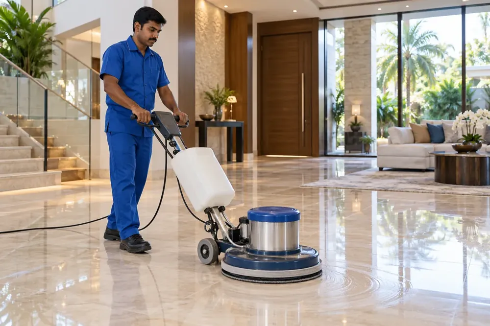 Floor scrubbing illustration